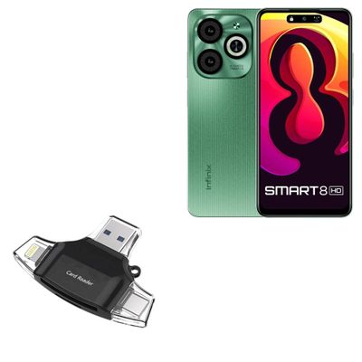 BoxWave Smart Gadget Compatible with Infinix Smart 8 HD - AllReader SD Card Reader, microSD Card Reader SD Compact USB - Jet Black