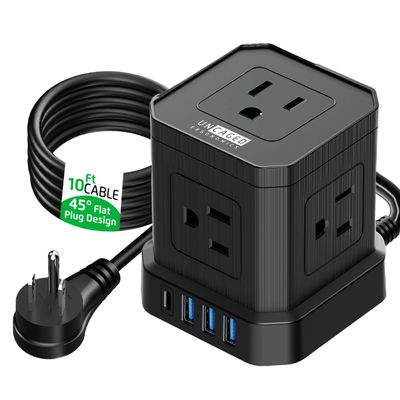 Cube Power Strips with Surge Protection, 10ft Extension Cord with Multiple Outlets, 5 AC Plugs, 3 USB, 1 Usbc Fast Charging Power Strip with USB Ports, Mountable On/Off Switch Charging Station