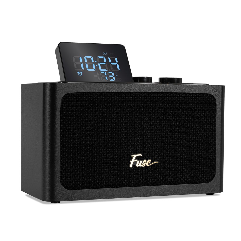 Fuse Zide Vintage Alarm Clock Radio | FM Radio Speaker with Bluetooth | Built-in Microphone | Adjustable LCD Screen | Mid Century Modern Style