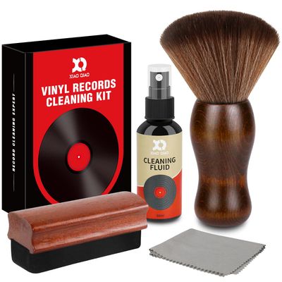 Vinyl Record Cleaner Kit - Complete 5-in-1 Vinyl Records Cleaning Kit Includes Soft Velvet Record Brush, Cleaning Liquid, Anti-Static Nano Fiber Record Cleaning Brush, Cleaning Cloth and Storage Bag