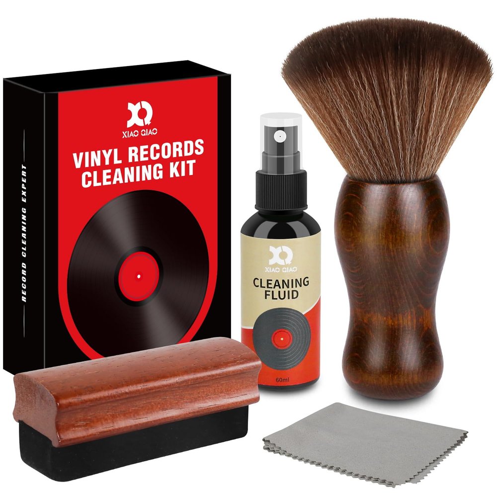 Vinyl Record Cleaner Kit - Complete 5-in-1 Vinyl Records Cleaning Kit Includes Soft Velvet Record Brush, Cleaning Liquid, Anti-Static Nano Fiber Record Cleaning Brush, Cleaning Cloth and Storage Bag