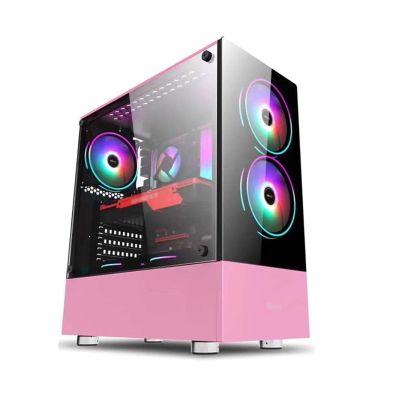 ARrase Computer Gaming Case,ATX/M-ATX/ITX Desktop Case,Pre-Installed with 6 Fans,Double-Sided Tempered Glass,Suitable for Home Gaming and Office Use (Color : Pink), 18648