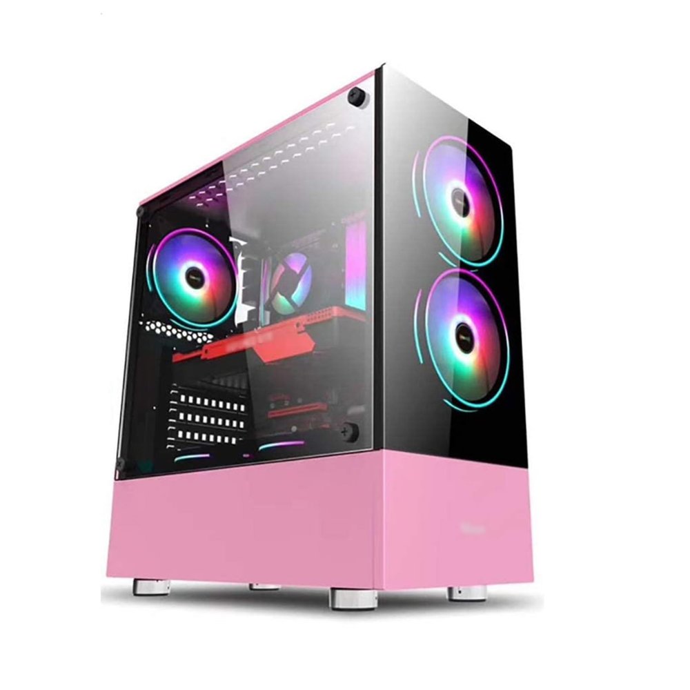 ARrase Computer Gaming Case,ATX/M-ATX/ITX Desktop Case,Pre-Installed with 6 Fans,Double-Sided Tempered Glass,Suitable for Home Gaming and Office Use (Color : Pink), 18648