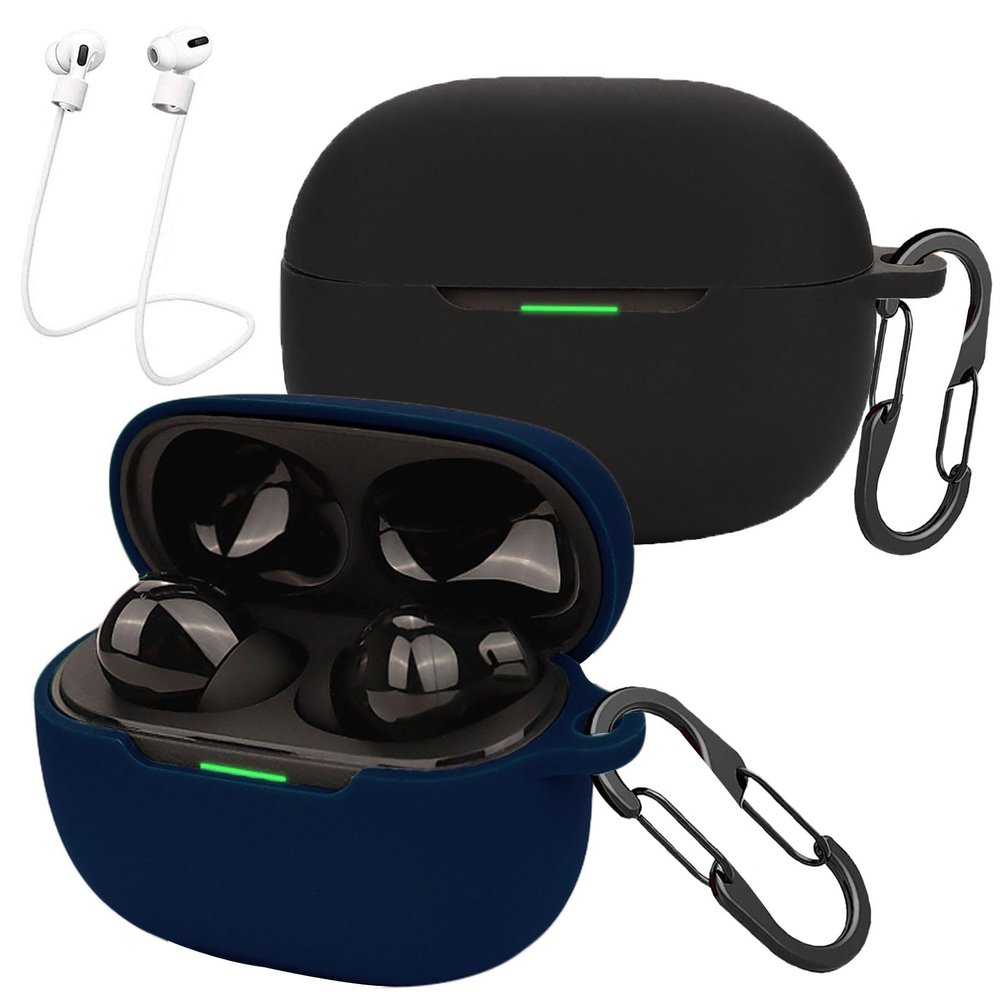 [2 Pack] easyBee Case Compatible with Xiaomi Redmi Buds 5 Pro Charging Cover, with 2 Keychain and 2 Anti-Lost Strap, Soft Liquid Silicone Ultra Thin Shockproof Protective Kit - Black and Blue
