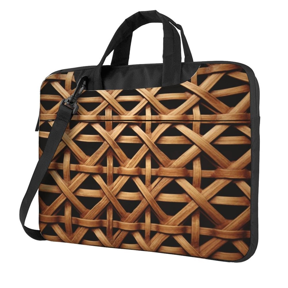KHiry Laptop Shoulder Bag 15.6 inch Laptop Bag Computer Bag Wicker Woven Grid Messenger Bag for Unisex, Black