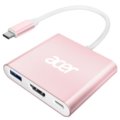 Acer USB C to HDMI Adapter, 4K USB C Hub with 100W PD, USBA 3.0 Port, HDMI to USBC Multiport Digital AV Converter for MacBook Pro/Air, iPad, Tablets, TV, Monitor and More (Pink)