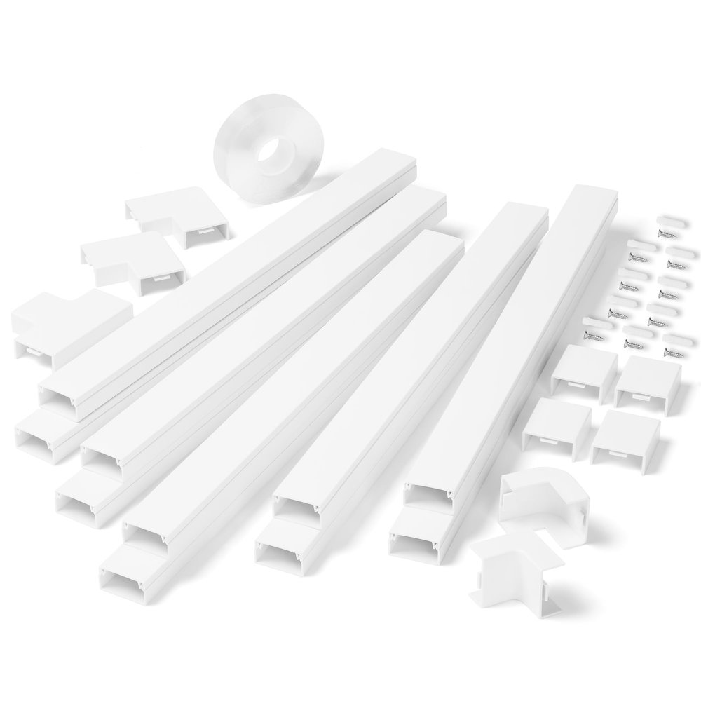 142in Wall Cable Hider Kit, YCLYC Cord Hider Wall Cord Cover for 3-4 Cords, Wire Hiders for TV on Wall, White Wall Cable Management Kit, Paintable Wall Wire Cover 10 x L14.2in W1.18in H0.6in