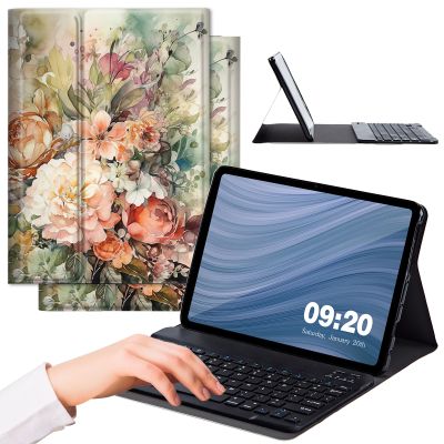 RMJKXQZG for Amazon Fire Max 11 Keyboard Case, Strong Magnetic Sealing Leather Cover Detachable Wireless Keyboard for Kindle Fire 11th Generation 2023 Case for Women Men, Flowers in Full Bloom