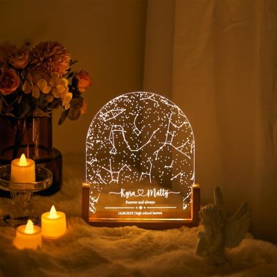 Custom Star Map Night Light,Personalized Constellation Chart Lamp by Date and Location,Star Map Night Light,Gift for Boyfriend/Girlfriend,Birthday,Valentine,Anniversary (Round,8 * 6.5in-3-color)
