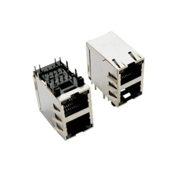 RJ45 Connector Dual RJ45 Jack 2 * 1 Double Layer Female Through Hole PCB Mount Right Angle Shield with Led