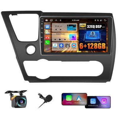 8 Core 6+128GB for Honda Civic 2013-2017 Android Car Stereo with Wireless Apple Carplay, 9 Inch IPS Touchscreen Car Radio 59UI GPS Navigation WiFi 32EQ DSP Backup Camrea