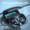 2 Sets Wireless Earbuds Bluetooth Headphones 48hrs Play Back Sport Earphones with LED Display Over-Ear Buds with Earhooks Built-in Mic Headset for Workout Black + Sky Blue view 4
