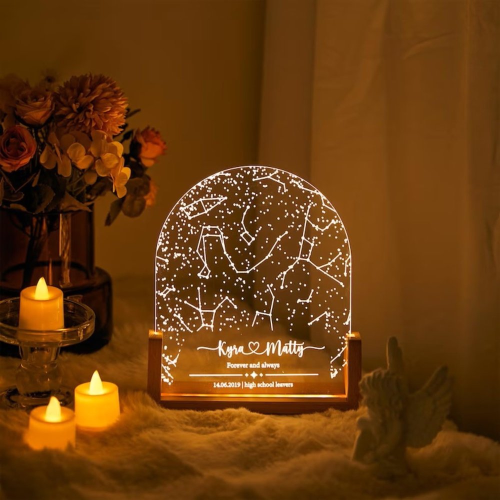 Custom Star Map Night Light,Personalized Constellation Chart Lamp by Date and Location,Star Map Night Light,Gift for Boyfriend/Girlfriend,Birthday,Valentine,Anniversary (Round,6 * 8in-1-color)
