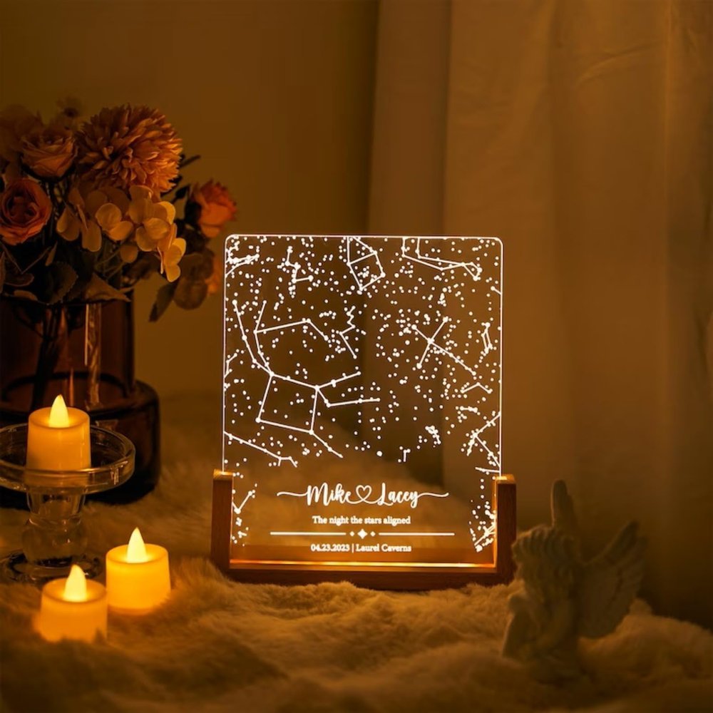 Custom Star Map Night Light,Personalized Constellation Chart Lamp by Date and Location,Star Map Night Light,Gift for Boyfriend/Girlfriend,Birthday,Valentine,Anniversary (Square,5 * 7in-1-color)