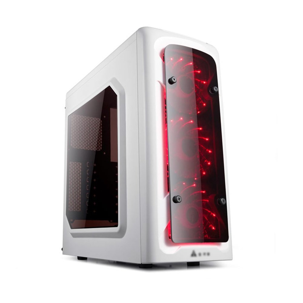 ARrase Computer Mid-Tower Case,Supports ATX/M-ATX/ITX,Steel Structure and Six Chassis Fans,Double-Sided Tempered Glass,Supports Water Cooling (Color : White), 18648