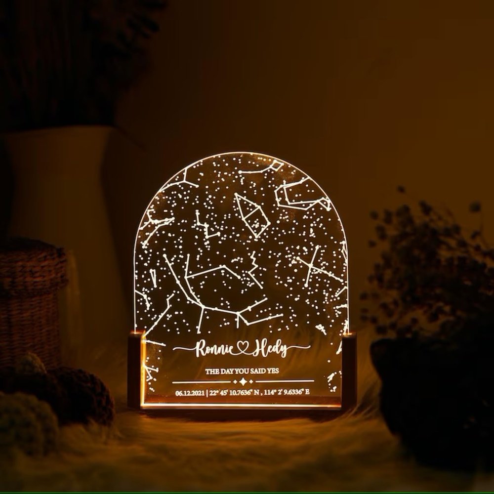 Custom Star Map Night Light for Couples,Personalized Night Light Star Map Plaque,Star Constellation Map for Specific Date,Where We Met,First Date,Customized Gifts (3-color,6 * 8in)