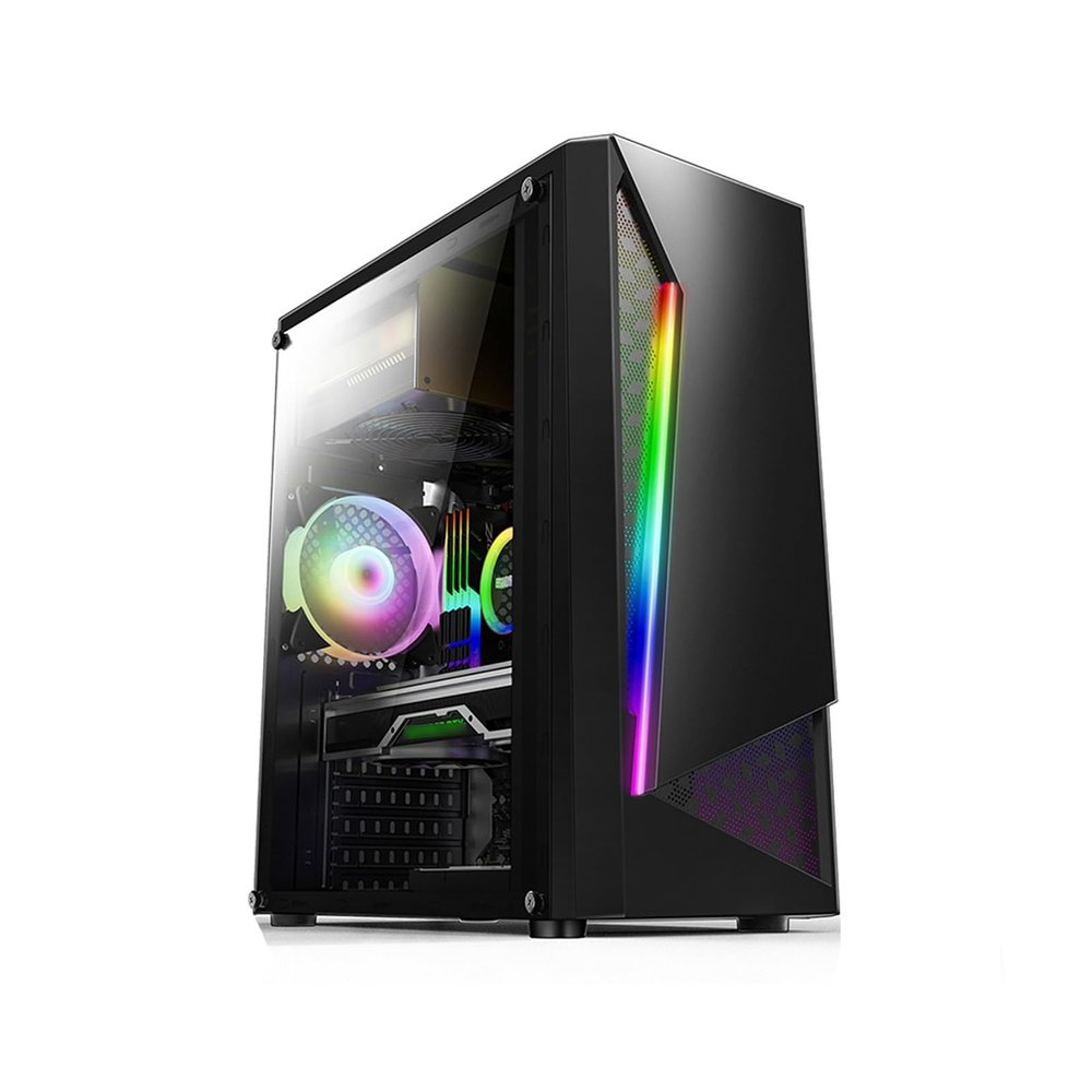 ARrase Mid-Tower Computer Case,Supports ATX M-ATX Mini-ITX,Integrated Water Cooling,Acrylic Side Panels,Light Bar,Pre-Installed 4x120mm Fan (Color : Black), 18648