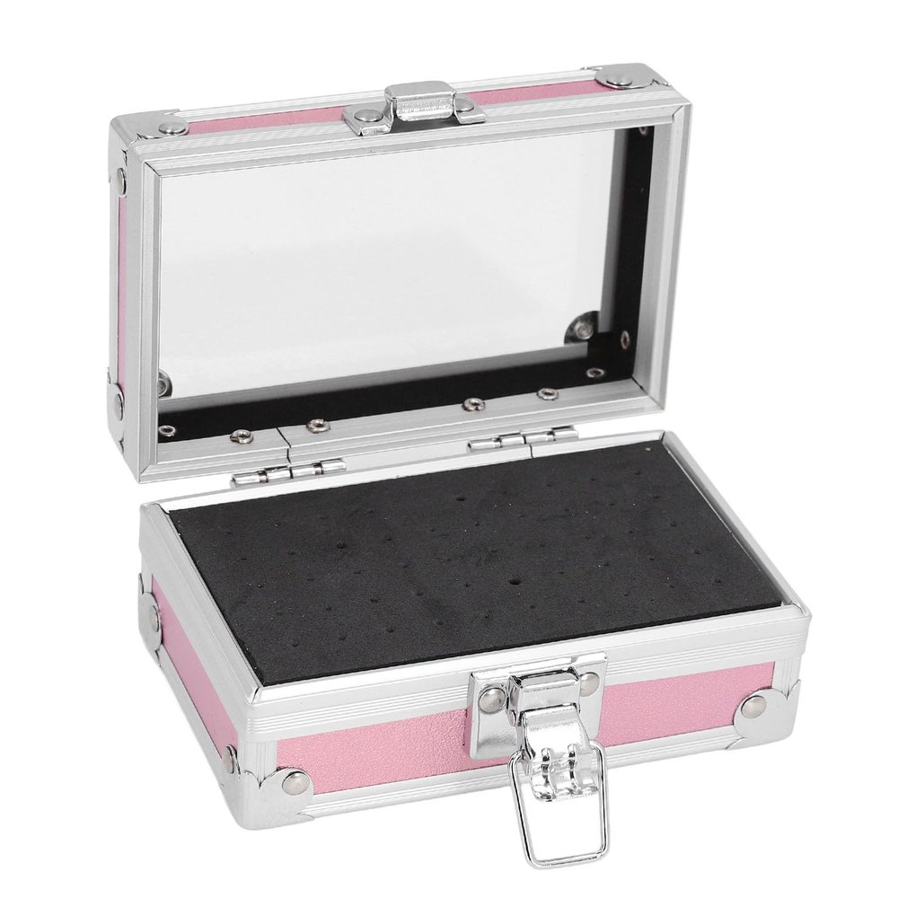 Nail Drill Bit Holder Case, Aluminum Alloy Nail Drill Bit Holder Storage Box with Secure Lock, Transparent Cover, Multi Hole Capacity Nail Tools Organizers Container for
