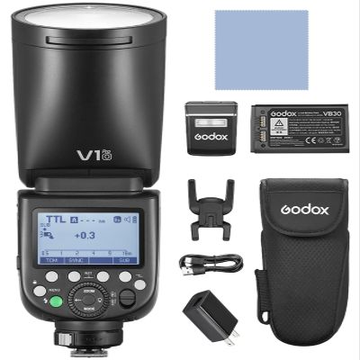 GODOX V1 PRO O 2.4G Wireless Camera Flash 1/8000s HSS 1.3s Recycle Time with M/TTL Flash Mode with Power Supply Port & Detachable Sub Flash Speedlite Compatible with OM System Cameras
