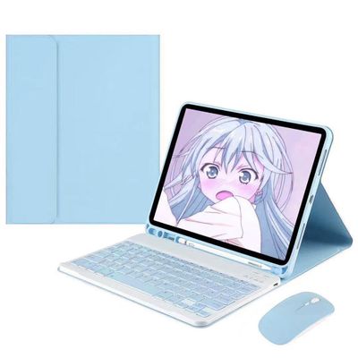 Kaidisen Keyboard Case & Mouse for Galaxy Tab A9+ 5G 11 inch 2023 Model (SM-X210/X216/X218) - Detachable Bluetooth Mouse, Cute Color Keyboard Cover, Sky Blue