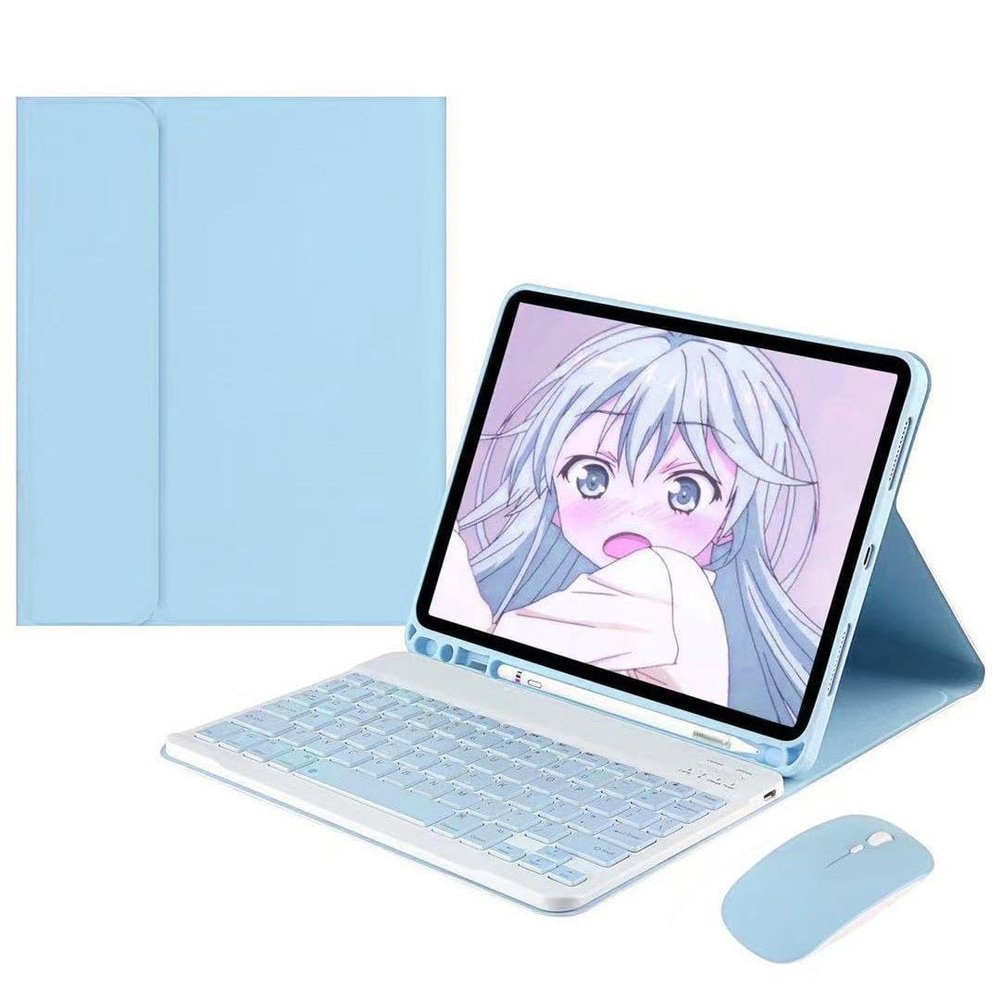 Kaidisen Keyboard Case & Mouse for Galaxy Tab A9+ 5G 11 inch 2023 Model (SM-X210/X216/X218) - Detachable Bluetooth Mouse, Cute Color Keyboard Cover, Sky Blue