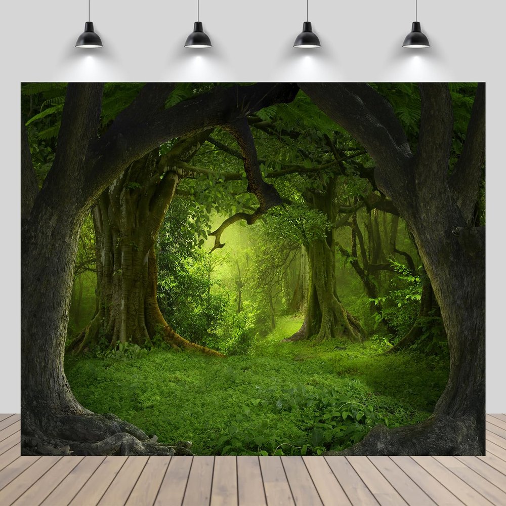chnywork 8x6ft Enchanted Forest Backdrop Fairy Tale Wonderland Magical Fantasy Forest Tropical Jungle Rainforest Photo Background for Jungle Safari Theme Party Decor Wallpaper Photo Booth Props