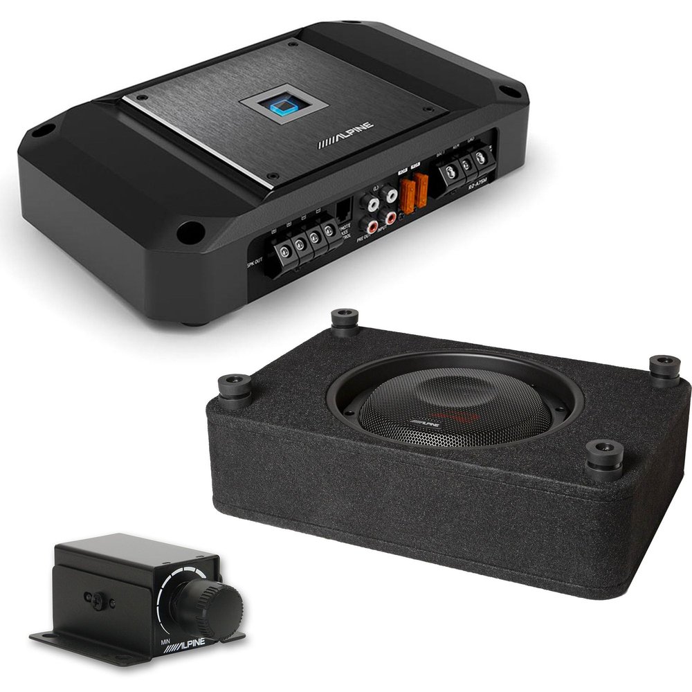 Alpine RS-SB12 12" Halo R-Series R2 Preloaded Sub Enclosure & R2-A75M Amp Bundle Including RUX Bass Knob