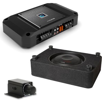 Alpine RS-SB10 10" Halo R-Series R2 Preloaded Sub Enclosure & R2-A75M Amp Bundle Including RUX Bass Knob