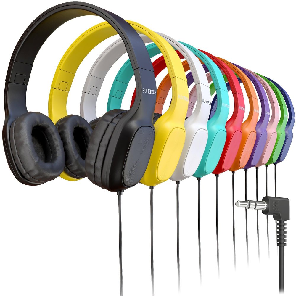 300 Pack Bulk Wired On-Ear Leather Headphones with 3.5mm Connector, Oval Metal Housing, Multi
