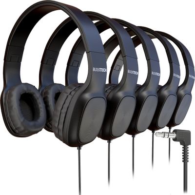 200 Pack Bulk Wired On-Ear Leather Headphones with 3.5mm Connector, Oval Metal Housing, Black