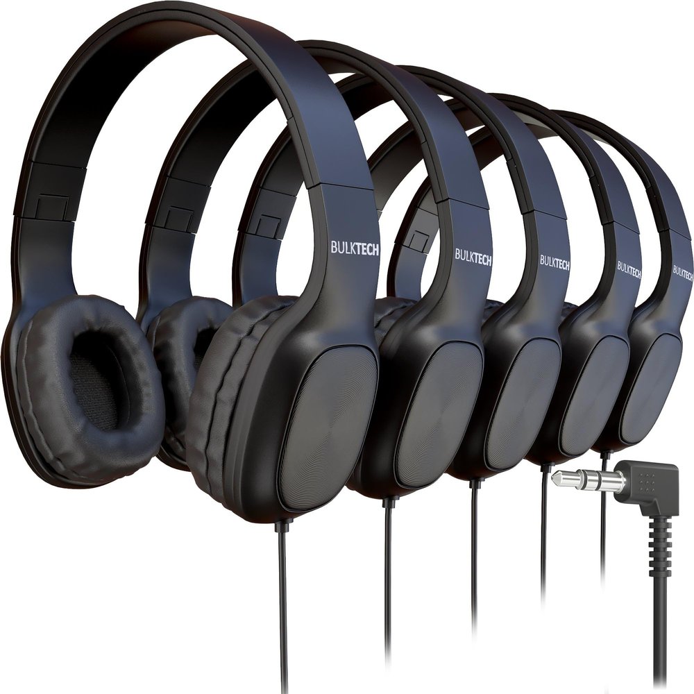 200 Pack Bulk Wired On-Ear Leather Headphones with 3.5mm Connector, Oval Metal Housing, Black