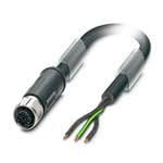 1019123, AC Power Cord, 3-Position, Free Cable end, on Female Straight M12, 3wire 15m, PVC Black, SAC-3P-15,0-PVC/M12FSS PE