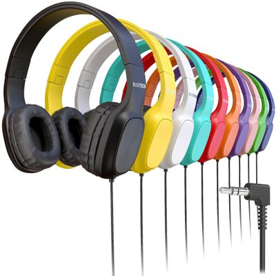 200 Pack Bulk Wired On-Ear Leather Headphones with 3.5mm Connector, Oval Metal Housing, Multi