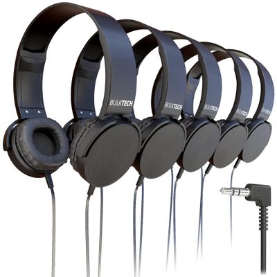 20 Pack Bulk Wired On-Ear Leather Headphones with 3.5mm Connector, Round Metal Housing, Black