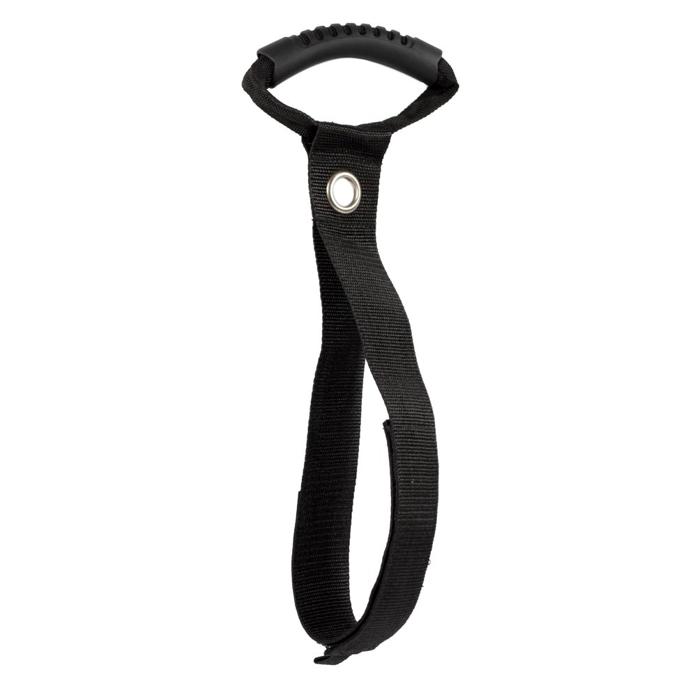 Eurow Heavy-Duty Cord and Hose Carrying Strap with Utility Handle and Hanging Grommet, 75 lb Capacity, Adjustable Hook and Loop for Power Cables, Garden Hoses, Ropes, and More, Black