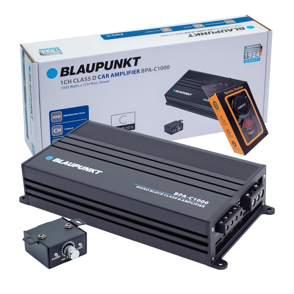BLAUPUNKT BPA-C1000 Elite C-Series Car Audio Mono Block Class D Amplifier - 1000 Watts x 1-Channel Rms - 2000 Watts Max Power Monoblock Amp - Black