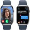 Apple Watch Series 9 [GPS + Cellular 45mm] Smartwatch with Silver Stainless Steel Case with Storm Blue Sport Band S/M. Fitness Tracker, ECG Apps, Always-On Retina Display view 3