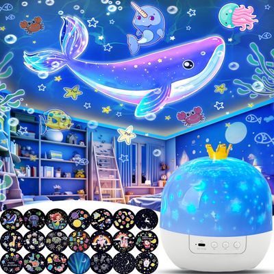 21 Sets of Films, Projector Night Light for Kids Bedroom, Ceiling, Baby Night Light Projector, Star Galaxy Projector for Baby Kids Girls with 360 Rotating, Birthday, Christmas, Nursery, Room Decor