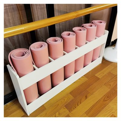SOYDAN White Wooden Yoga Mat Rack, 7 Compartment Floor Stand Carpets Organizer, Yoga Mat Storage Holder for Home Gym, Nursery Schools
