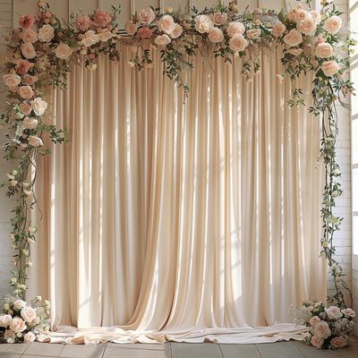 10x10ft Wrinkle Free Backdrop Curtain for Parties Soft Fabric Drapes Wedding Cream Curtain Backdrop for Birthday Party Decorations Background for Photography 5x10ft,2 Panels