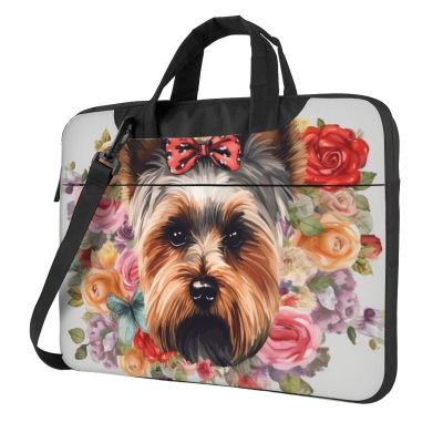 Laptop Shoulder Bag 15.6 inch Laptop Bag Computer Bag Yorkie Floral Messenger Bag for Unisex