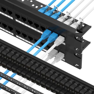 CableGeeker Cat6 Patch Panel 48 Port with Inline Keystone, 10G Ethernet Support, 2U Network Patch Panel UTP 19-Inch with Removable Back Bar, Compatible with Cat6, Cat5e, Cat5 Rackmount Cabling