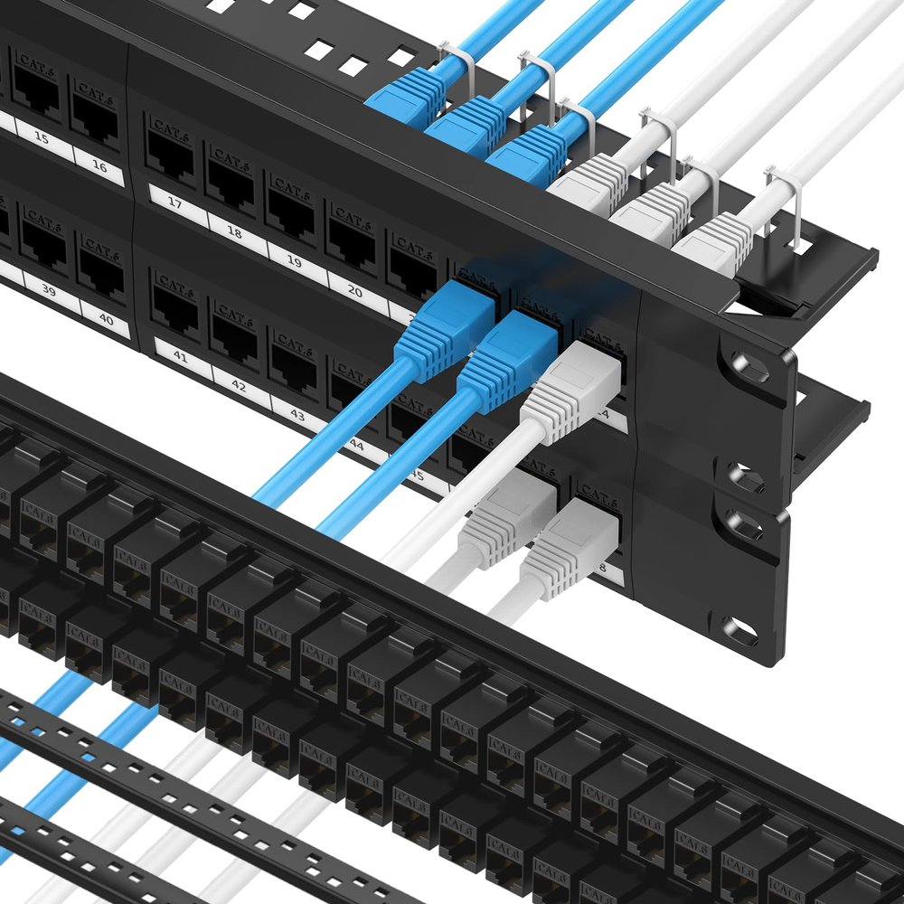 CableGeeker Cat6 Patch Panel 48 Port with Inline Keystone, 10G Ethernet Support, 2U Network Patch Panel UTP 19-Inch with Removable Back Bar, Compatible with Cat6, Cat5e, Cat5 Rackmount Cabling