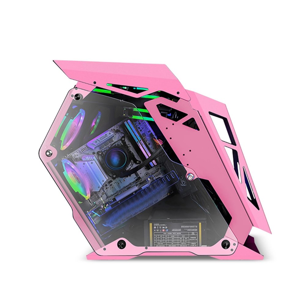 ARrase Game Case,Steel Structure Pc Case, Mid-Tower M-ATX ITX Case,5x120mm Fan Case,Tempered Glass Side Panel,Suitable for Home Gaming and Office Use (Color : Pink), 18648