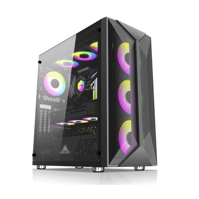 ARrase Computer Case,Black Game Case,Tempered Glass Side Panel Case,E-ATX ATX M-ATX Mini ITX,7 Fans,Supports Air Cooling and Water Cooling, 18648