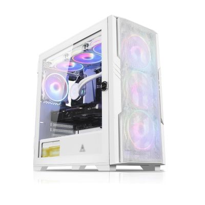 ARrase Computer Gaming Case,M-ATX Mid-Tower Case,Tempered Glass Side Panel Door Can Be Opened,11 Fans Pre-Installed,Supports Air Cooling and Water Cooling, White, 18648