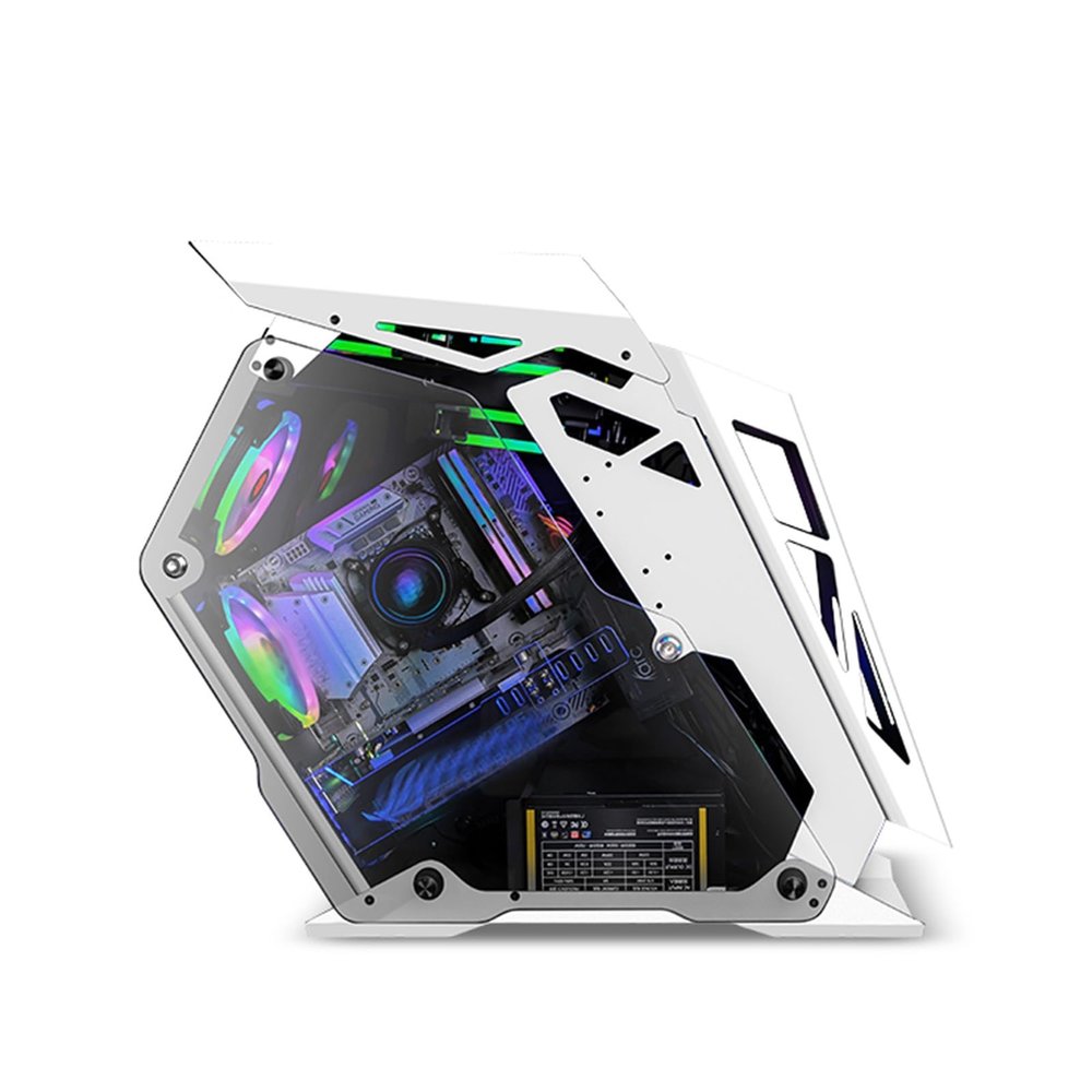 ARrase Game Case,Steel Structure Pc Case, Mid-Tower M-ATX ITX Case,5x120mm Fan Case,Tempered Glass Side Panel,Suitable for Home Gaming and Office Use (Color : White), 18648