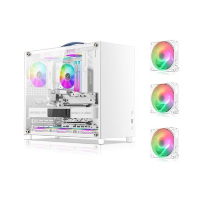 ARrase Computer Case,White Mid-Tower Case,Supports M-ATX/Mini-ITX,Pre-Installed 6x90mm Fans,Front Panel I/O USB3.0x1 Type-Cx1,Tempered Glass Side Panel (Color : Style 3(3x9cm Fans)), 18648