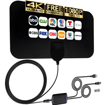 4K HD Amplified Digital HDTV Indoor Antenna With Signal Booster - 360 Long Reception Aerial Support All Types TV