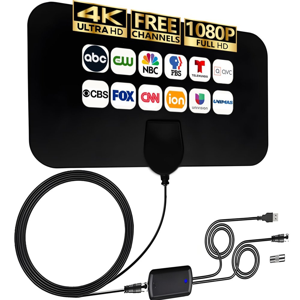 4K HD Amplified Digital HDTV Indoor Antenna With Signal Booster - 360 Long Reception Aerial Support All Types TV